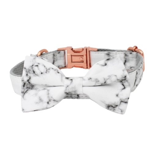 White Marble Dog Collar With Bow Tie - Lilly The Dog