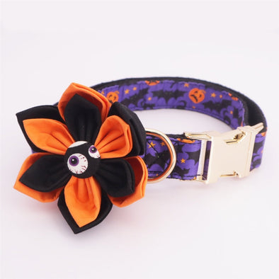 Spooky Halloween Flower Dog Collar