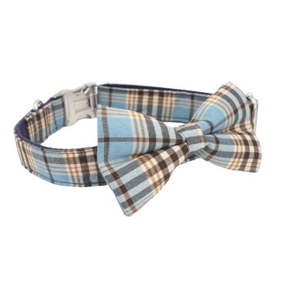 Classic Pastel Plaid Dog Collar With Bow Tie - Lilly The Dog