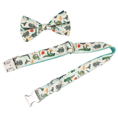 Dino Dog Collar With Bow Tie - Lilly The Dog