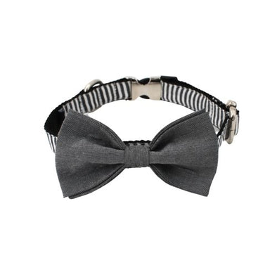 Grey Strip Dog Collar With Bow Tie - Lilly The Dog
