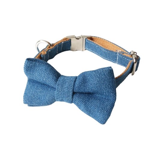 Jeans Dog Collar With Bow Tie - Lilly The Dog