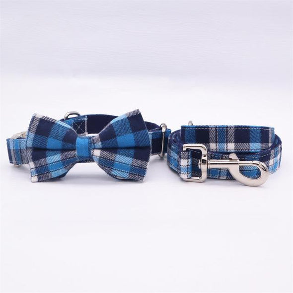 Blue Classic Plaid Bow Tie Dog Collar